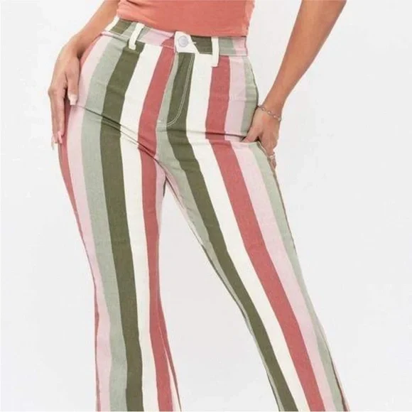 Valentina High Rise Flare Mauve Multi Striped Raw Hem Jeans size 5/27 - Picture 8 of 8